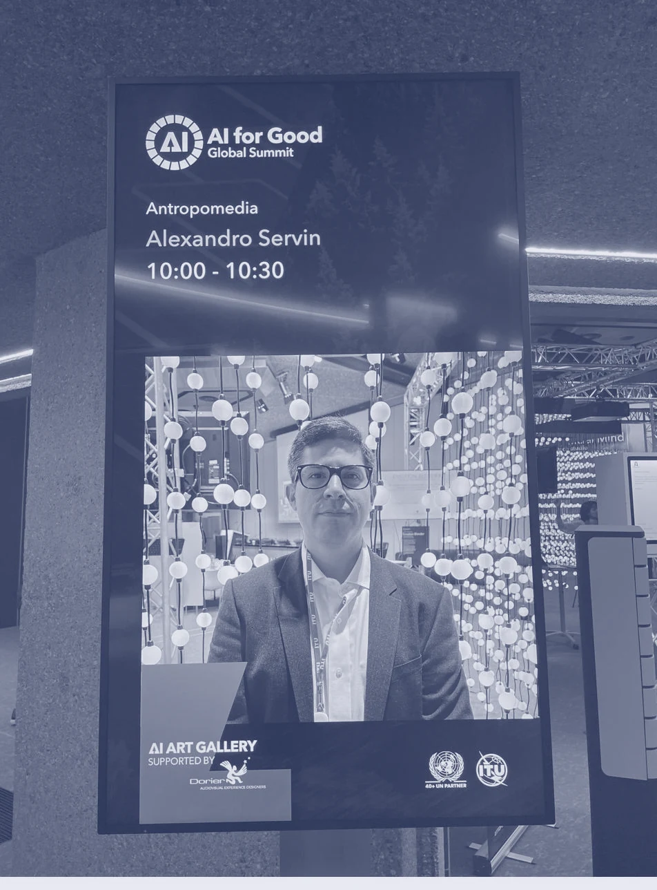 Alex Servin sur l’affichage numérique de l’AI for Good Global Summit à Genève