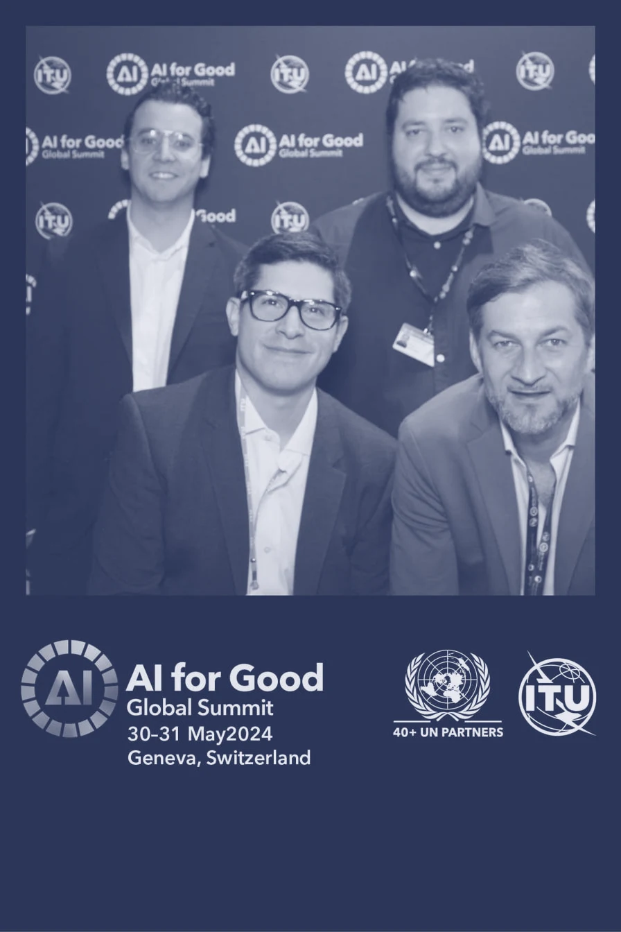 Alex Servin avec des collègues au photocall d’AI for Good 2024 à Genève